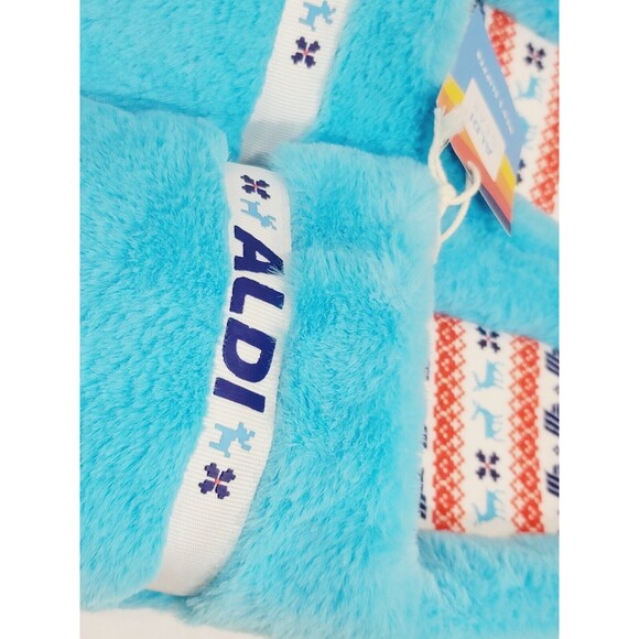 ALDI GEAR 2023 Men's Ltd Ed Holiday Faux Fur Plush Blue Logo Slippers, Size 13 - Picture 5 of 7